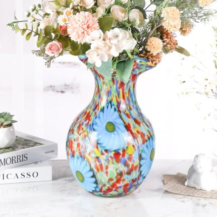 KAMMAK Colored Glass Vase, Beautiful Hand Blown Decorative Vase, Modern Art Vase for Flower Mantle Dining Table Centerpiece, Entryway Living Room Wedding Decoration, 8HPFH02059