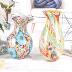 KAMMAK Colored Glass Vase, Beautiful Hand Blown Decorative Vase, Modern Art Vase for Flower Mantle Dining Table Centerpiece, Entryway Living Room Wedding Decoration, 8HPFH02059 KAMMAK 8HPFH02059 glass vase close-up material texture detail image 4