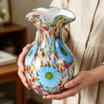 KAMMAK Colored Glass Vase, Beautiful Hand Blown Decorative Vase, Modern Art Vase for Flower Mantle Dining Table Centerpiece, Entryway Living Room Wedding Decoration, 8HPFH02059 KAMMAK 8HPFH02059 glass vase scale and proportion view image 6