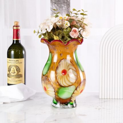 KAMMAK Colored Glass Vase, Beautiful Hand Blown Decorative Vase, Modern Art Vase for Flower Mantle Dining Table Centerpiece, Entryway Living Room Wedding Decoration, FH02033