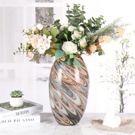 KAMMAK Colored Glass Vase, Beautiful Hand Blown Decorative Vase, Modern Art Vase for Flower Mantle Dining Table Centerpiece, Entryway Living Room Wedding Decoration, 8HPFH02065