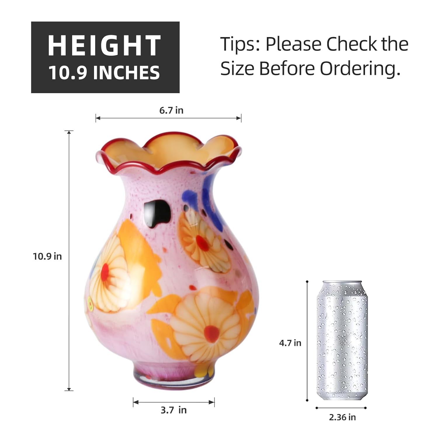 KAMMAK 8HPFH02066 glass vase front view in product description