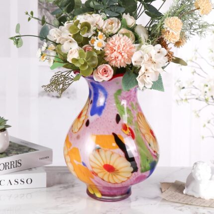 KAMMAK Colored Glass Vase, Beautiful Hand Blown Decorative Vase, Modern Art Vase for Flower Mantle Dining Table Centerpiece, Entryway Living Room Wedding Decoration, 8HPFH02066