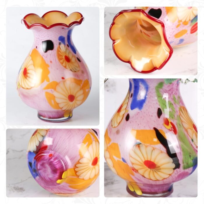 KAMMAK Colored Glass Vase, Beautiful Hand Blown Decorative Vase, Modern Art Vase for Flower Mantle Dining Table Centerpiece, Entryway Living Room Wedding Decoration, 8HPFH02066 KAMMAK 8HPFH02066 glass vase styled on dining table image 5