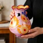KAMMAK Colored Glass Vase, Beautiful Hand Blown Decorative Vase, Modern Art Vase for Flower Mantle Dining Table Centerpiece, Entryway Living Room Wedding Decoration, 8HPFH02066 KAMMAK 8HPFH02066 glass vase scale and proportion view image 6