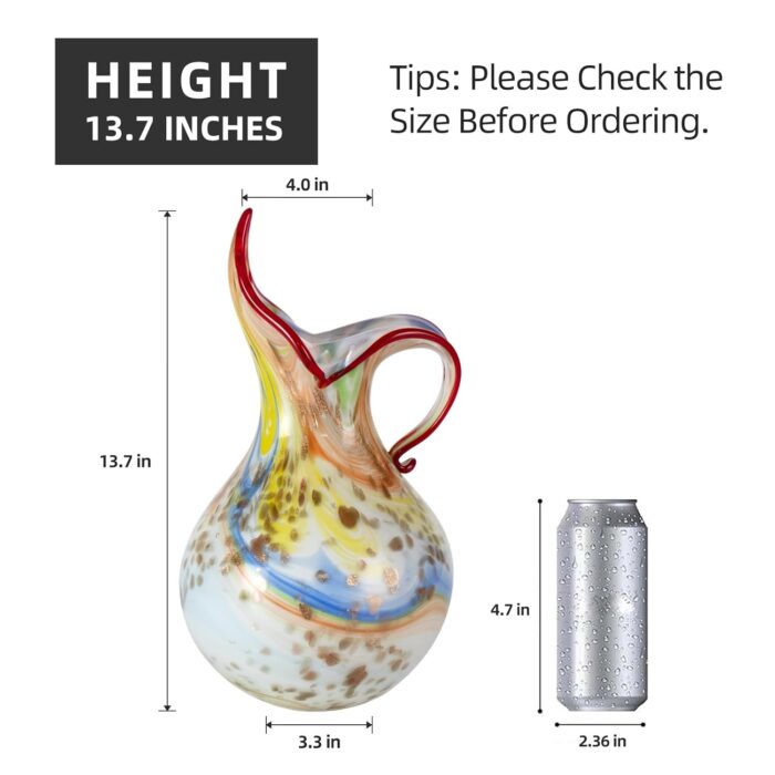 KAMMAK Colored Glass Vase, Beautiful Hand Blown Decorative Vase, Modern Art Vase for Flower Mantle Dining Table Centerpiece, Entryway Living Room Wedding Decoration, 8HPFH02067 KAMMAK 8HPFH02067 glass vase shape and proportion detail image 3