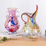 KAMMAK Colored Glass Vase, Beautiful Hand Blown Decorative Vase, Modern Art Vase for Flower Mantle Dining Table Centerpiece, Entryway Living Room Wedding Decoration, 8HPFH02067 KAMMAK 8HPFH02067 glass vase close-up material texture detail image 4