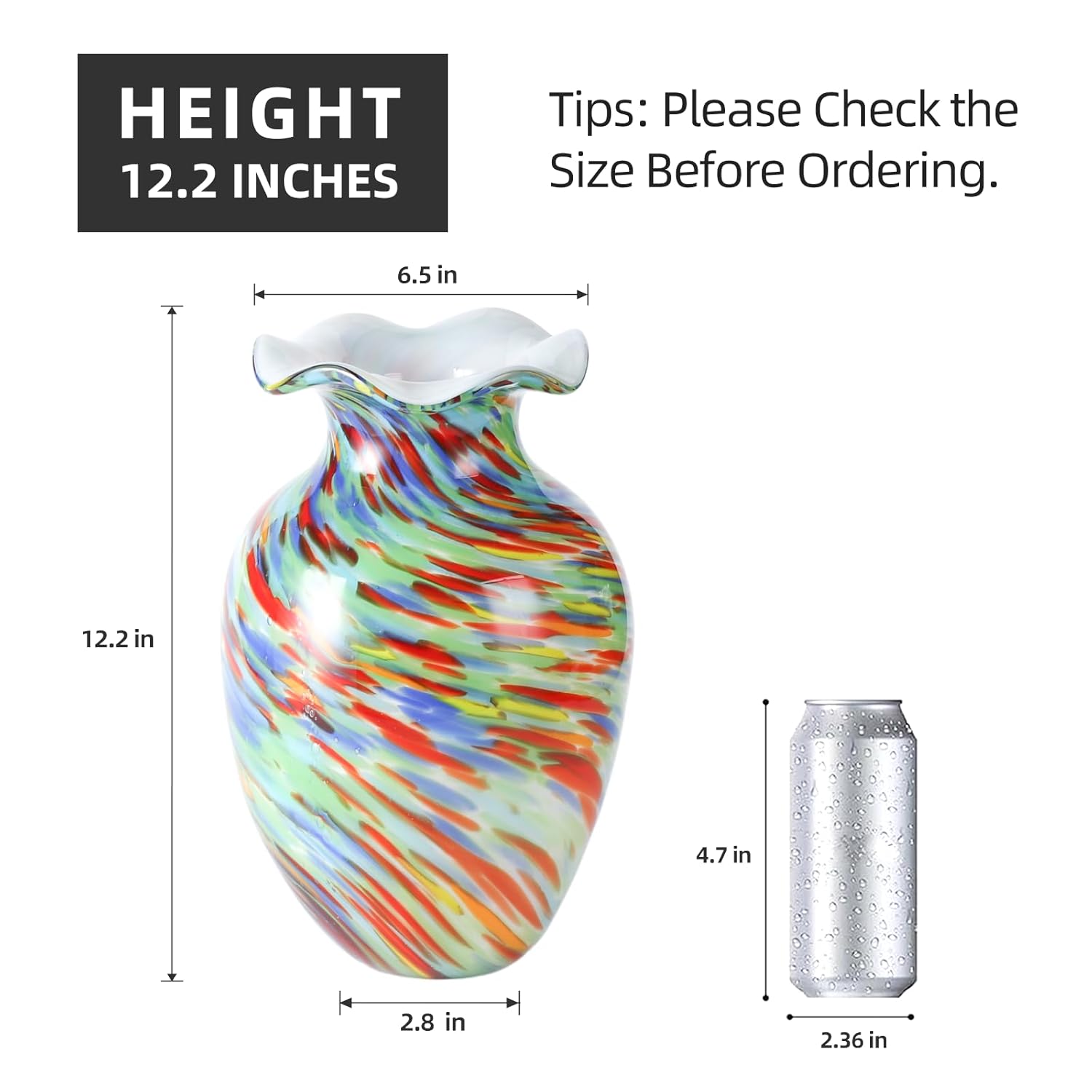 KAMMAK 8HPFH02068 glass vase front view in product description
