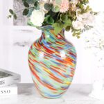 KAMMAK Colored Glass Vase, Beautiful Hand Blown Decorative Vase, Modern Art Vase for Flower Mantle Dining Table Centerpiece, Entryway Living Room Wedding Decoration, 8HPFH02068 KAMMAK 8HPFH02068 glass vase side angle view showing silhouette