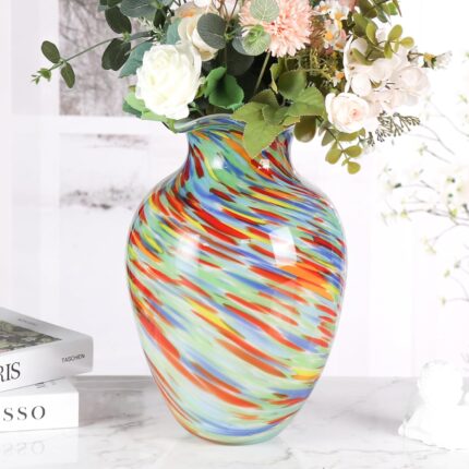 KAMMAK Colored Glass Vase, Beautiful Hand Blown Decorative Vase, Modern Art Vase for Flower Mantle Dining Table Centerpiece, Entryway Living Room Wedding Decoration, 8HPFH02068