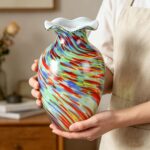 KAMMAK Colored Glass Vase, Beautiful Hand Blown Decorative Vase, Modern Art Vase for Flower Mantle Dining Table Centerpiece, Entryway Living Room Wedding Decoration, 8HPFH02068 KAMMAK 8HPFH02068 glass vase scale and proportion view image 6