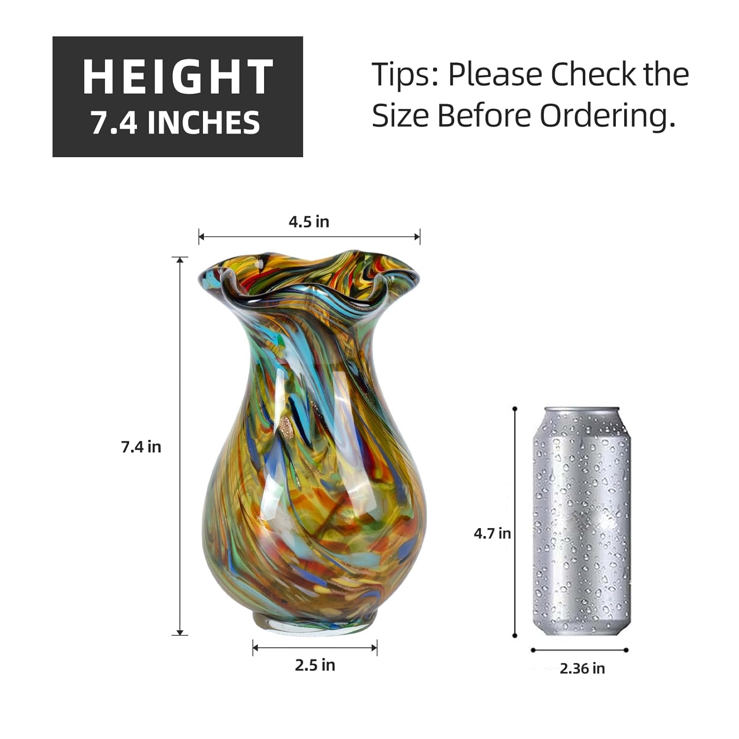 KAMMAK 8HPFH02092 glass vase front view in product description