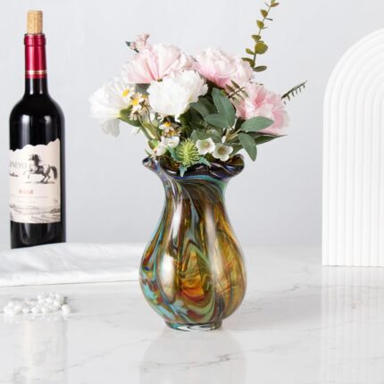 KAMMAK Colored Glass Vase, Beautiful Hand Blown Decorative Vase, Modern Art Vase for Flower Mantle Dining Table Centerpiece, Entryway Living Room Wedding Decoration, FH02092
