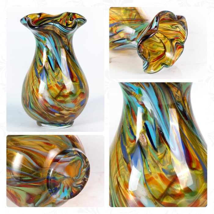 KAMMAK Colored Glass Vase, Beautiful Hand Blown Decorative Vase, Modern Art Vase for Flower Mantle Dining Table Centerpiece, Entryway Living Room Wedding Decoration, FH02092 KAMMAK 8HPFH02092 glass vase styled on dining table image 5