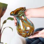 KAMMAK Colored Glass Vase, Beautiful Hand Blown Decorative Vase, Modern Art Vase for Flower Mantle Dining Table Centerpiece, Entryway Living Room Wedding Decoration, FH02092 KAMMAK 8HPFH02092 glass vase scale and proportion view image 6
