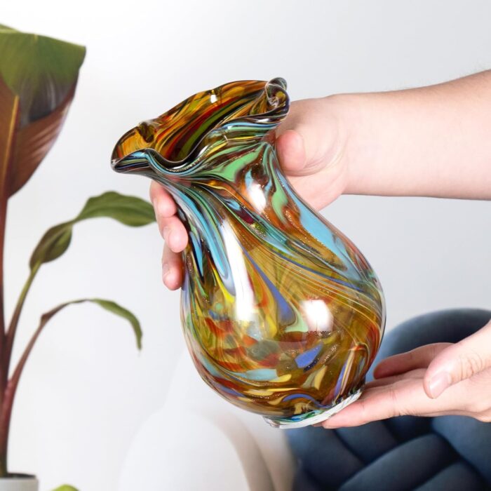 KAMMAK Colored Glass Vase, Beautiful Hand Blown Decorative Vase, Modern Art Vase for Flower Mantle Dining Table Centerpiece, Entryway Living Room Wedding Decoration, FH02092 KAMMAK 8HPFH02092 glass vase scale and proportion view image 6