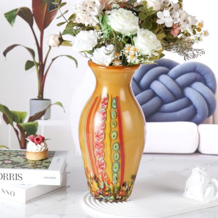 KAMMAK Colored Glass Vase, Beautiful Hand Blown Decorative Vase, Modern Art Vase for Flower Mantle Dining Table Centerpiece, Entryway Living Room Wedding Decoration (JG2085)
