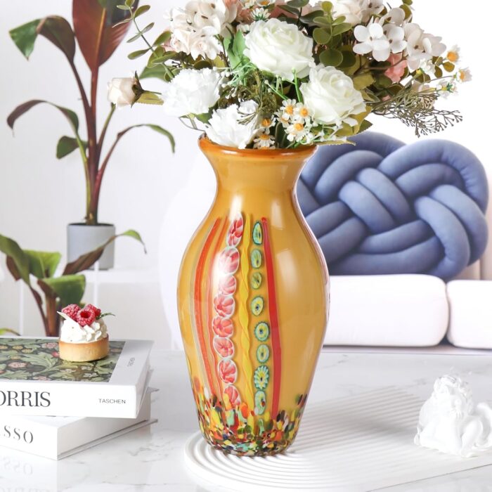 KAMMAK Colored Glass Vase, Beautiful Hand Blown Decorative Vase, Modern Art Vase for Flower Mantle Dining Table Centerpiece, Entryway Living Room Wedding Decoration (JG2085)