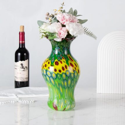 KAMMAK Colored Glass Vase, Beautiful Hand Blown Decorative Vase, Modern Art Vase for Flower Mantle Dining Table Centerpiece, Entryway Living Room Wedding Decoration, 8HPFH02118