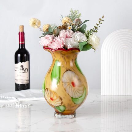 KAMMAK Colored Glass Vase, Beautiful Hand Blown Decorative Vase, Modern Art Vase for Flower Mantle Dining Table Centerpiece, Entryway Living Room Wedding Decoration, 8HPFH02119