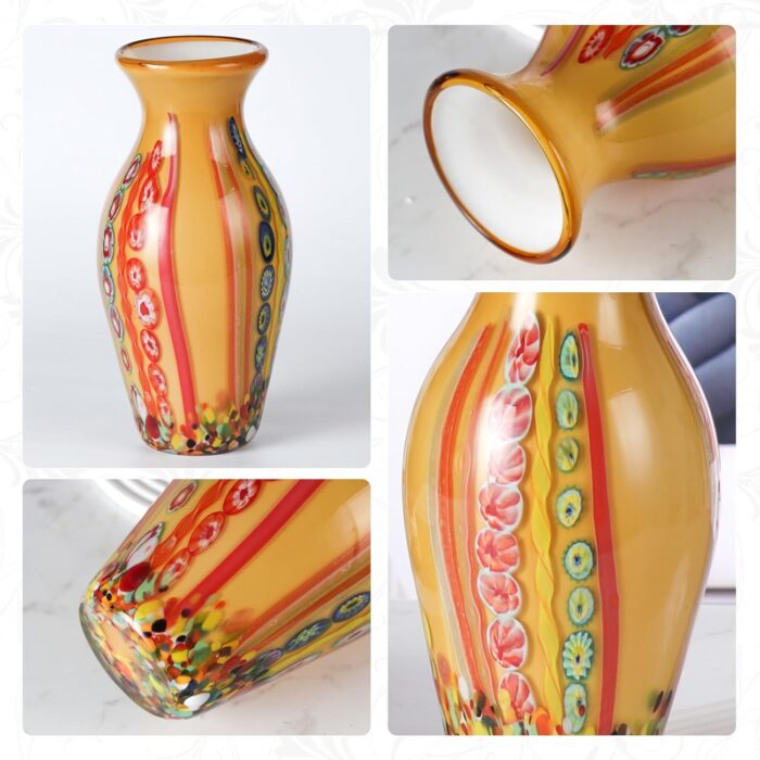 KAMMAK Colored Glass Vase, Beautiful Hand Blown Decorative Vase, Modern Art Vase for Flower Mantle Dining Table Centerpiece, Entryway Living Room Wedding Decoration (JG2085)