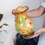 KAMMAK Colored Glass Vase, Beautiful Hand Blown Decorative Vase, Modern Art Vase for Flower Mantle Dining Table Centerpiece, Entryway Living Room Wedding Decoration, 8HPFH02119 KAMMAK 8HPFH02119 glass vase scale and proportion view image 6