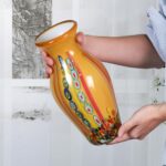 KAMMAK Colored Glass Vase, Beautiful Hand Blown Decorative Vase, Modern Art Vase for Flower Mantle Dining Table Centerpiece, Entryway Living Room Wedding Decoration (JG2085)