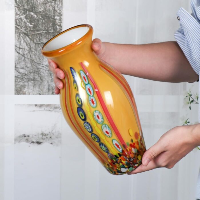 KAMMAK Colored Glass Vase, Beautiful Hand Blown Decorative Vase, Modern Art Vase for Flower Mantle Dining Table Centerpiece, Entryway Living Room Wedding Decoration (JG2085)