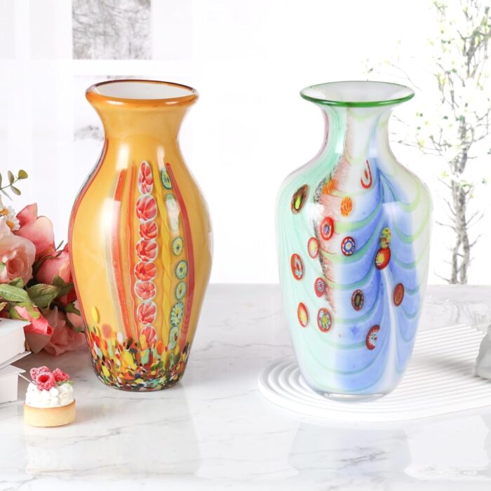 KAMMAK Colored Glass Vase, Beautiful Hand Blown Decorative Vase, Modern Art Vase for Flower Mantle Dining Table Centerpiece, Entryway Living Room Wedding Decoration (JG2085)