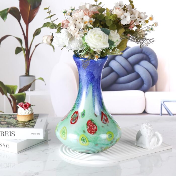 KAMMAK Colored Glass Vase, Beautiful Hand Blown Decorative Vase, Modern Art Vase for Flower Mantle Dining Table Centerpiece, Entryway Living Room Wedding Decoration (JG2093)