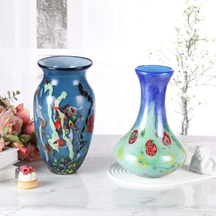 KAMMAK Colored Glass Vase, Beautiful Hand Blown Decorative Vase, Modern Art Vase for Flower Mantle Dining Table Centerpiece, Entryway Living Room Wedding Decoration (JG2093)