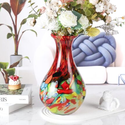 KAMMAK Colored Glass Vase, Beautiful Hand Blown Decorative Vase, Modern Art Vase for Flower Mantle Dining Table Centerpiece, Entryway Living Room Wedding Decoration (JG2094)