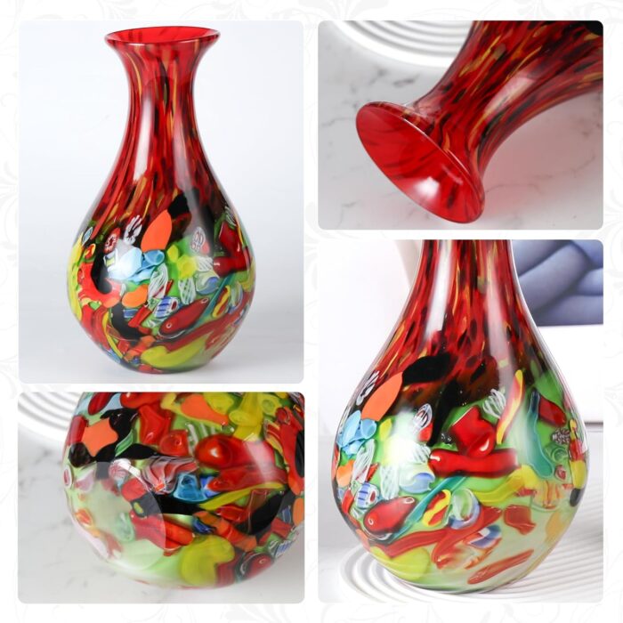 KAMMAK Colored Glass Vase, Beautiful Hand Blown Decorative Vase, Modern Art Vase for Flower Mantle Dining Table Centerpiece, Entryway Living Room Wedding Decoration (JG2094)