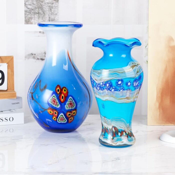 KAMMAK Colored Glass Vase, Beautiful Hand Blown Decorative Vase, Modern Art Vase for Flower Mantle Dining Table Centerpiece, Entryway Living Room Wedding Decoration (JG2111)