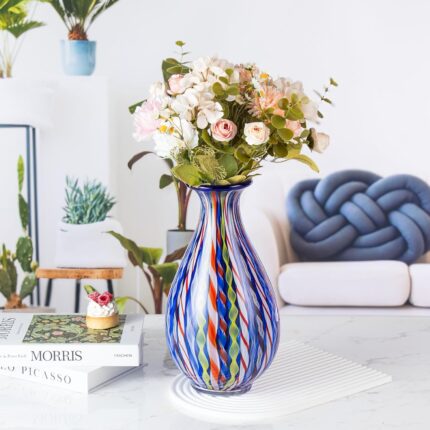 KAMMAK Colored Glass Vase, Beautiful Hand Blown Decorative Vase, Modern Art Vase for Flower Mantle Dining Table Centerpiece, Entryway Living Room Wedding Decoration (JG2004)