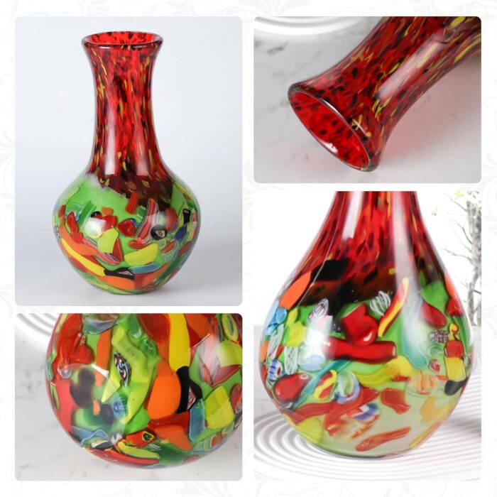 KAMMAK Colored Glass Vase, Beautiful Hand Blown Decorative Vase, Modern Art Vase for Flower Mantle Dining Table Centerpiece, Entryway Living Room Wedding Decoration (JG2095)