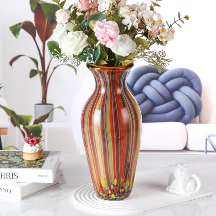 KAMMAK Colored Glass Vase, Beautiful Hand Blown Decorative Vase, Modern Art Vase for Flower Mantle Dining Table Centerpiece, Entryway Living Room Wedding Decoration (JG2006)