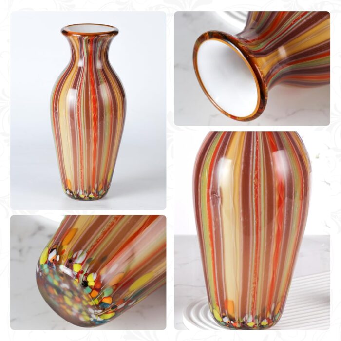 KAMMAK Colored Glass Vase, Beautiful Hand Blown Decorative Vase, Modern Art Vase for Flower Mantle Dining Table Centerpiece, Entryway Living Room Wedding Decoration (JG2006)