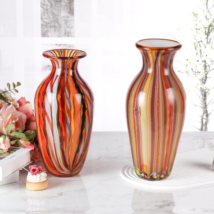 KAMMAK Colored Glass Vase, Beautiful Hand Blown Decorative Vase, Modern Art Vase for Flower Mantle Dining Table Centerpiece, Entryway Living Room Wedding Decoration (JG2006)