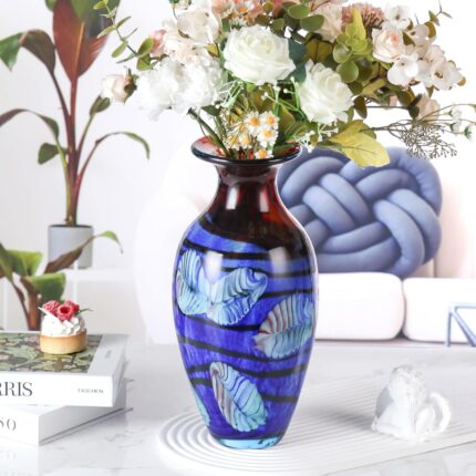 KAMMAK Colored Glass Vase, Beautiful Hand Blown Decorative Vase, Modern Art Vase for Flower Mantle Dining Table Centerpiece, Entryway Living Room Wedding Decoration (JG2115)