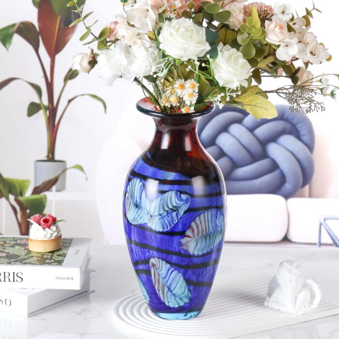 KAMMAK Colored Glass Vase, Beautiful Hand Blown Decorative Vase, Modern Art Vase for Flower Mantle Dining Table Centerpiece, Entryway Living Room Wedding Decoration (JG2115)