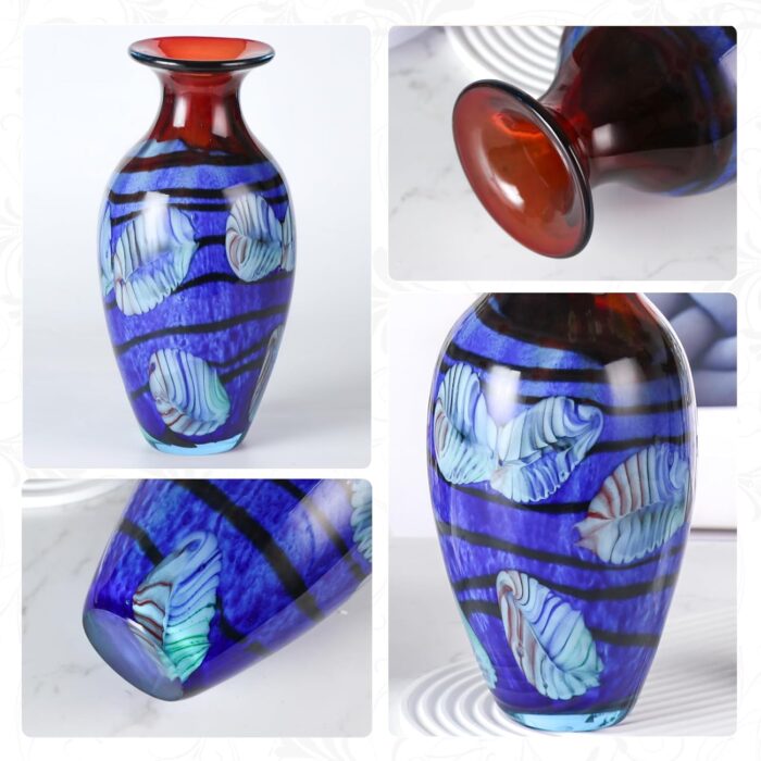 KAMMAK Colored Glass Vase, Beautiful Hand Blown Decorative Vase, Modern Art Vase for Flower Mantle Dining Table Centerpiece, Entryway Living Room Wedding Decoration (JG2115)