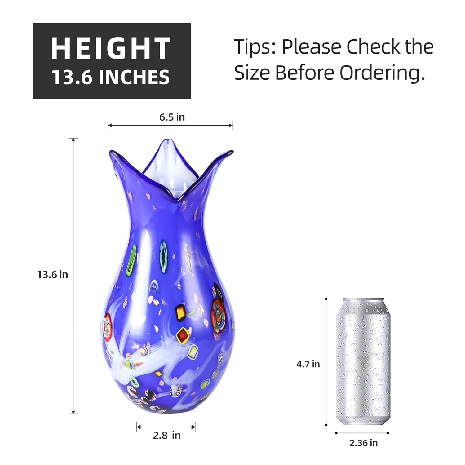 KAMMAK 8HPJG02125 glass vase front view in product description