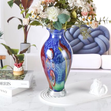 KAMMAK Colored Glass Vase, Beautiful Hand Blown Decorative Vase, Modern Art Vase for Flower Mantle Dining Table Centerpiece, Entryway Living Room Wedding Decoration (JG2129)