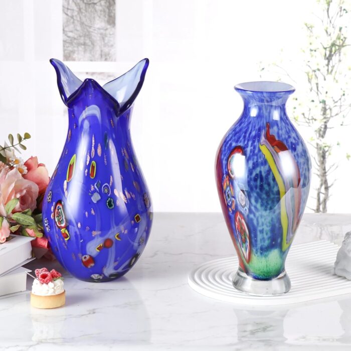 KAMMAK Colored Glass Vase, Beautiful Hand Blown Decorative Vase, Modern Art Vase for Flower Mantle Dining Table Centerpiece, Entryway Living Room Wedding Decoration (JG2129)