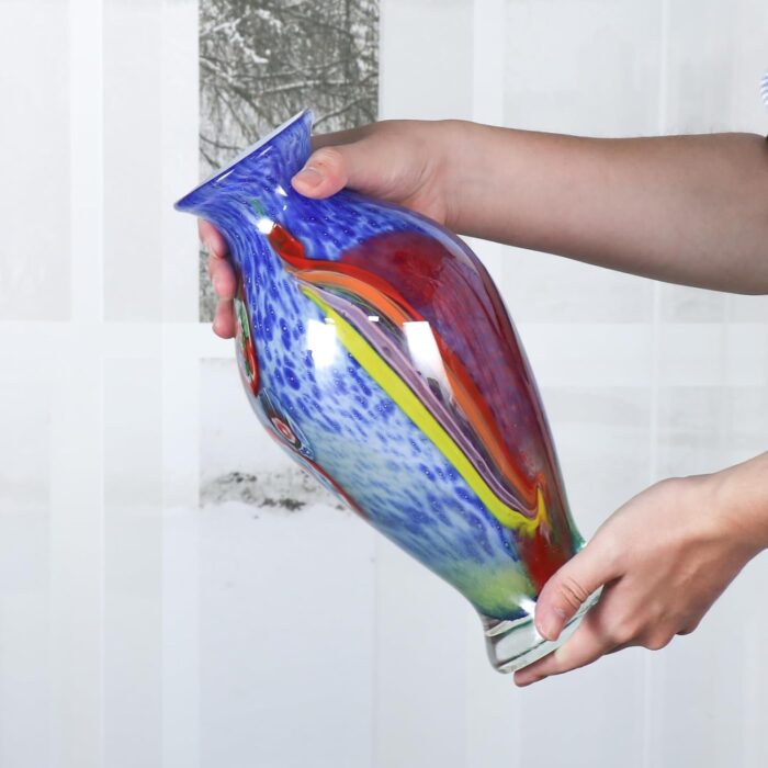 KAMMAK Colored Glass Vase, Beautiful Hand Blown Decorative Vase, Modern Art Vase for Flower Mantle Dining Table Centerpiece, Entryway Living Room Wedding Decoration (JG2129)