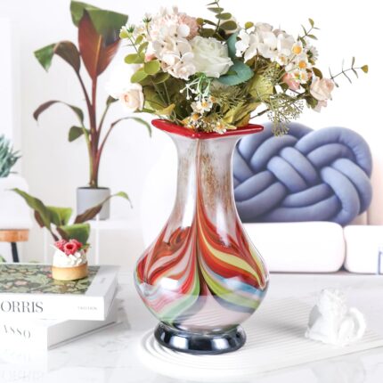 KAMMAK Colored Glass Vase, Beautiful Hand Blown Decorative Vase, Modern Art Vase for Flower Mantle Dining Table Centerpiece, Entryway Living Room Wedding Decoration (JG2133)