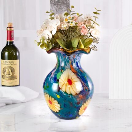 KAMMAK Colored Glass Vase, Beautiful Hand Blown Decorative Vase, Modern Art Vase for Flower Mantle Dining Table Centerpiece, Entryway Living Room Wedding Decoration, FH02030