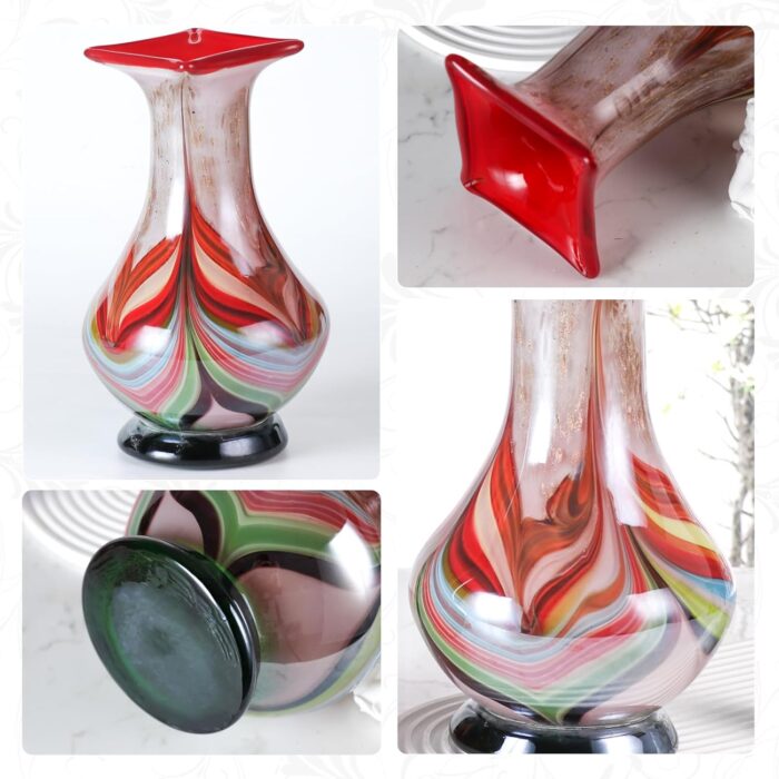 KAMMAK Colored Glass Vase, Beautiful Hand Blown Decorative Vase, Modern Art Vase for Flower Mantle Dining Table Centerpiece, Entryway Living Room Wedding Decoration (JG2133)