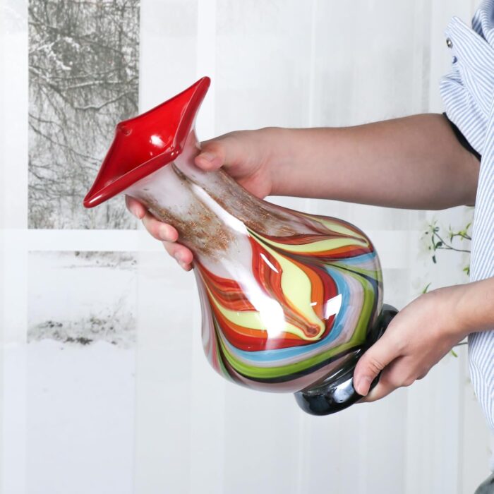 KAMMAK Colored Glass Vase, Beautiful Hand Blown Decorative Vase, Modern Art Vase for Flower Mantle Dining Table Centerpiece, Entryway Living Room Wedding Decoration (JG2133)